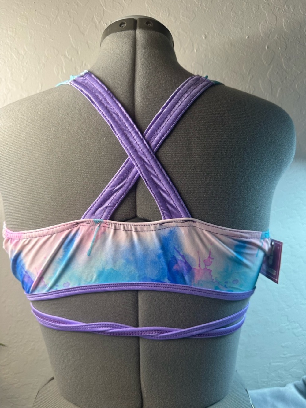 Women’s Pastel Tie-Back Crop Top - Purple Trim - Picture 3 of 5